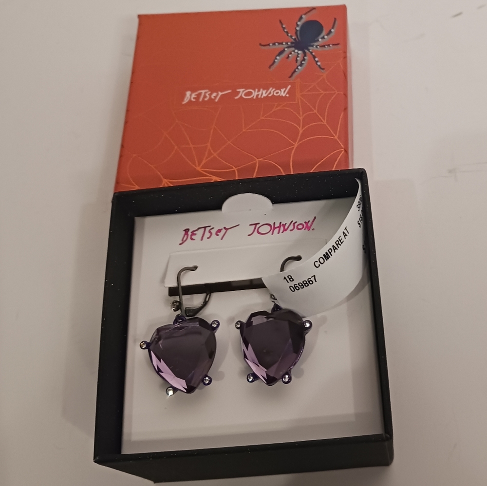 Betsy Johnson purple heart earrings